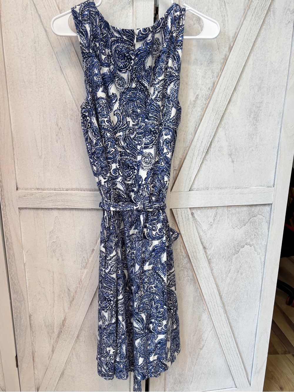 Anne Klein Fit & Flare Paisley Dress Size 16 Blue & White  w/ Belt Linen Blend - Picture 5 of 8